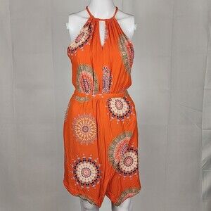 Anthropologie Floreat Orange Mandala Halter Dress Size 4